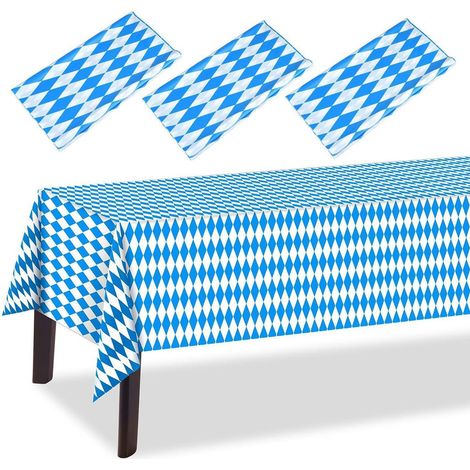 Lot de 3 sets de table Oktoberfest 137x274cm bleu et blanc à carreaux pour décoration de fête