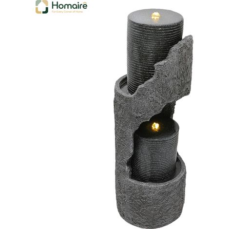 HOMAIRE Gartenbrunnen LED-grau mit Pumpe, Kunststeinverkleidung und Zierbecken für Garten und Terrasse