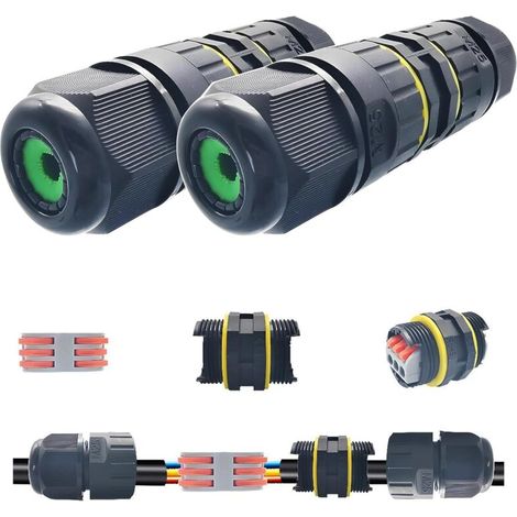 Raccord Electrique Etanche, 2 Pcs IP68 Connecteur Etanche, Boite de derivation etanche exterieur 3 Voies, pour Câble Ø 6 à 11mm (1/5)