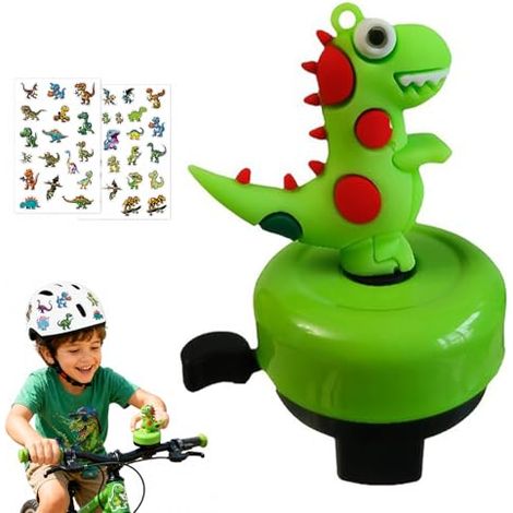 Sonnette de vélo JOVYTH Dinosaure pour enfants avec 2 autocollants dinosaures - Sonnette de vélo bruyante pour garçons et filles, compatible avec vélos, trottinettes et tricycles, amusante et attrayan (1/5)
