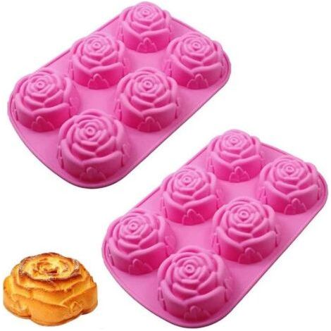 Rose Flower Silicone Molds, 2 Pieces 3D Silicone Mold, Flower Silicone Soap Molds, Silicone Flower Shape Molds, for Making Chocolate Jelly Pudding Cookies (Pink) (1/4)