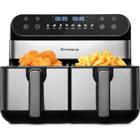VVBV Friteuse à air chaud, 10 L, double compartiment, écran tactile, Noir, 40,5 x 38,5 x 30,7 cm (1/5)