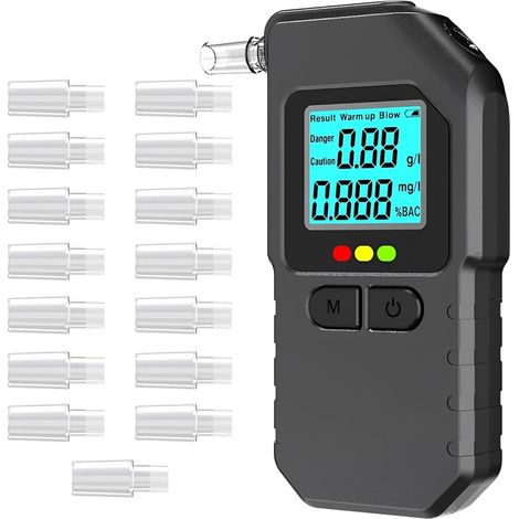 1 Pièce Ethylotest, Éthylotest Electronique avec Affichage Numérique LCD Bleu, Alcootest Électronique Personnel pour Usage Domestique et Professionnel, avec 15 Buses (1/5)