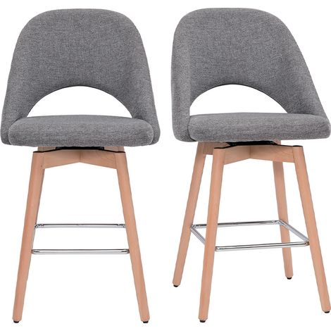 Miliboo – Tabouret de bar scandinave – Tissu effet velours texturé gris – Hévéa massif – Hauteur 65 cm – Lot de 2 – Design cosy (1/5)