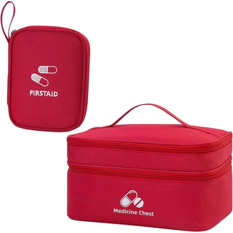 2er Set Medikamententasche Reiseapotheke wasserdicht, doppellagig, rot