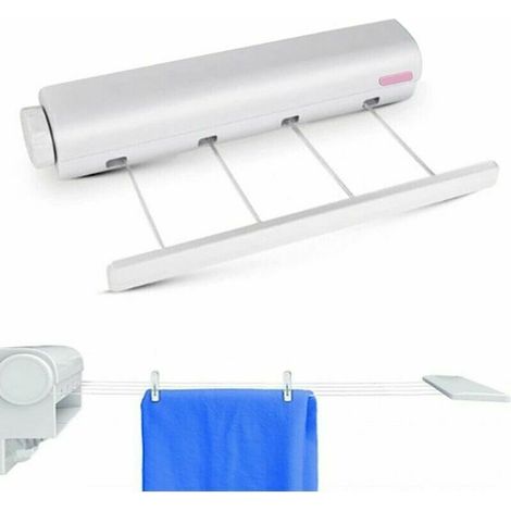 Etendoir Mural Extensible, sechoir Linge Mural avec 4 Fils de 3,2 mètres, etendoir a Linge pour intérieur et extérieur, (1/5)