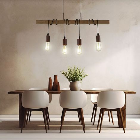 Retro Decken Hänge Lampe Holz Balken Pendel Leuchte Wohn Zimmer Beleuchtung (1/4)