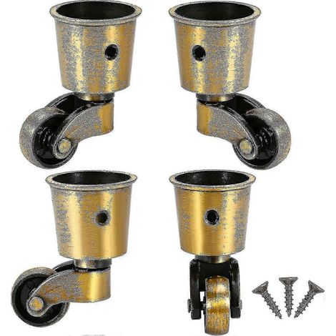 Lot de 4 roulettes pivotantes rondes en cuivre style antique. Pivotantes à 360°, elles sont idéales pour canapé, fauteuil, table basse ou étagère. Charge maximale : 150 kg. (1/5)
