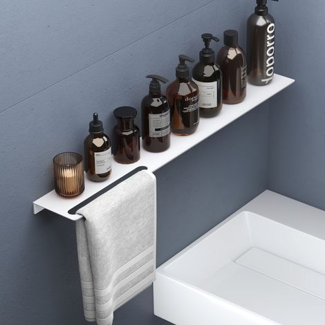 doporro Duschablage ohne Bohren aus Aluminium, Länge 80 cm, selbstklebendes Duschregal mit Handtuchhalter, 2-in-1 Badezimmer Organizer für Dusche & Bad, Matt weiß