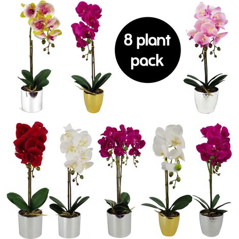 Pack of 8 Artificial Orchids in Pots (1/2)