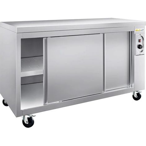 Meuble bas inox chauffant 1400x600 mm sur roulettes PREMIUM - GOLDINOX