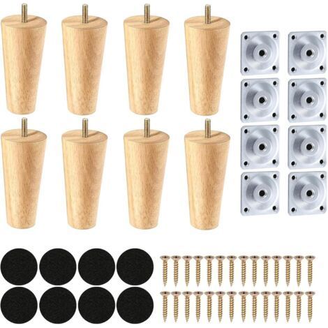 8er-Set Möbelbeine – Massivholz – Ersatz für Schlafsofas und Kleiderschränke – Hochglanzlack – Natur – 15 cm (1/5)