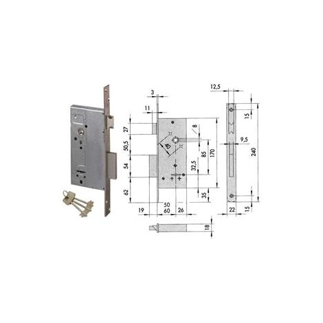 SERRATURA DA INFILARE DOPPIA MAPPA CON SCROCCO 57211  mm.50 (57211500)    CISA