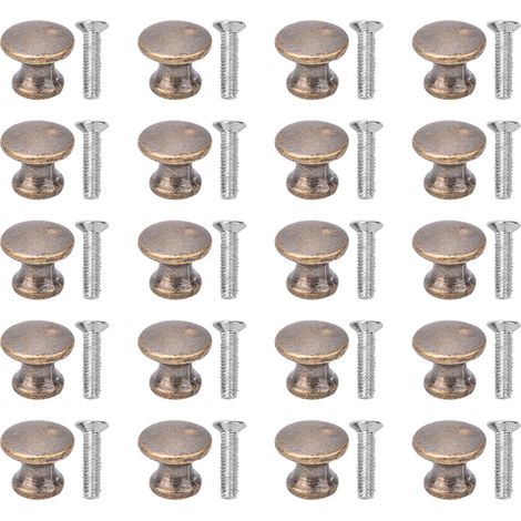 Poignées de tiroir champignon miniature, lot de 20 boutons de meuble en forme de champignon, tirettes de placard, poignées de boîte à bijoux, vis incluses, finition nickel, petite taille. (1/5)