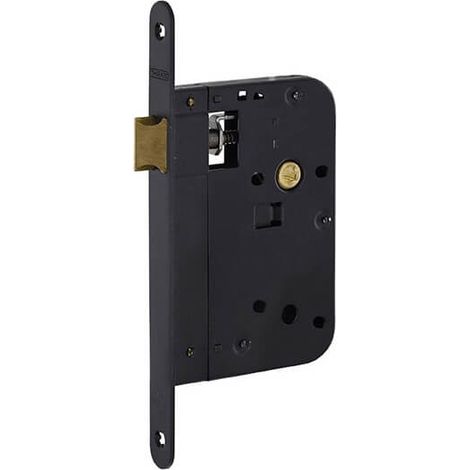 Serratura da incasso per porte interne, asse 70mm, piastra tonda, nero - THIRARD