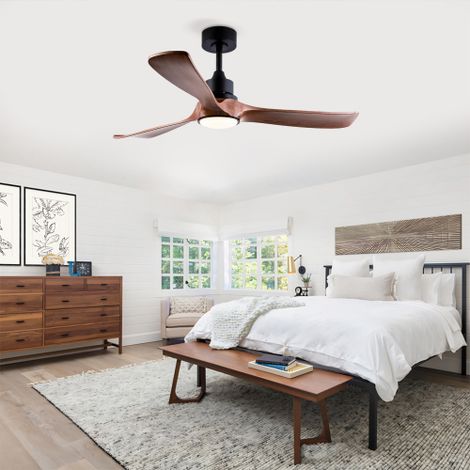 Ventilateur de plafond silencieux 132 cm, avec lumière LED, télécommande, moteur DC réversible, 6 vitesses, marron (1/5)