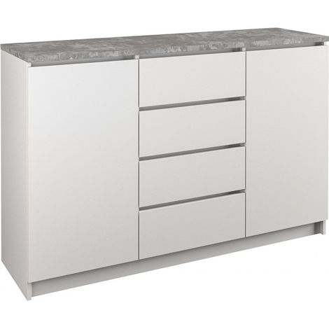 Kommode mit 4 Schubladen 2 Schränke 120cm Klamotenschrank weiss mat (1/5)