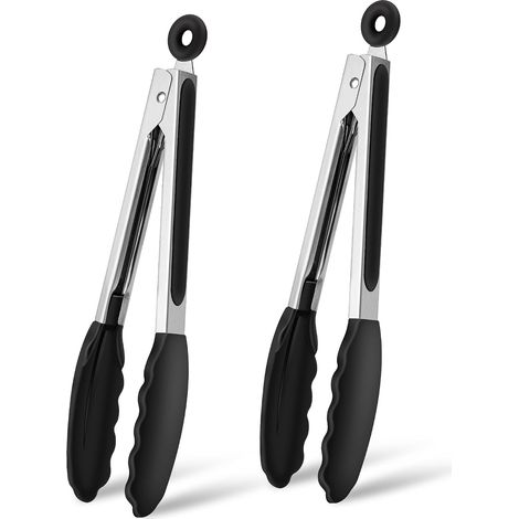Pinze da cucina, set da 2, in acciaio inossidabile e silicone con impugnatura antiscivolo, resistenti al calore, ideali per barbecue, friggitrice ad aria e griglia (27,5 cm) (1/5)