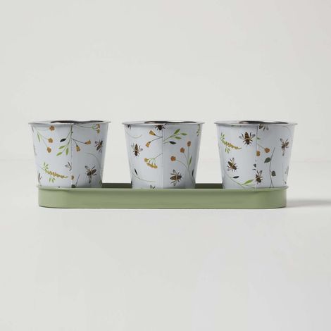 HOMESCAPES Cache-pots avec plateau à motif abeilles