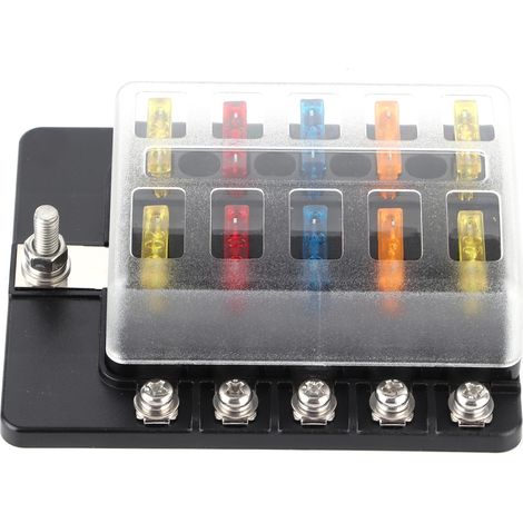 Boîte à fusibles à bornes à écrou à 10 positions avec porte-fusible à lame pour applications automobiles et marines, dotée d'un indicateur LED. (1/5)