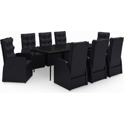 Conjunto de comedor de jardín muebles de exterior con cojines 9 piezas negro 020014175 (1/5)