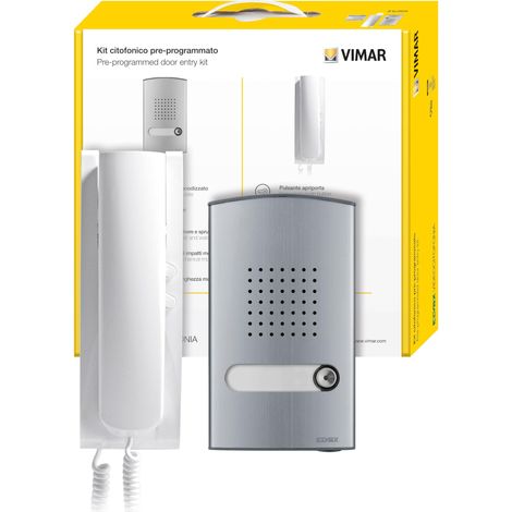 Vimar K8879.E Kit citofono 2 fili Plus contiene: unità audio, Placca audio monofamiliare, citofono cornetta con 2 pulsanti, alimentatore