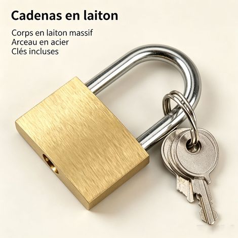 Cadenas en laiton massif de 40 mm, lot de deux, avec clé et crochet en acier, pour une utilisation intérieure et extérieure. (1/5)