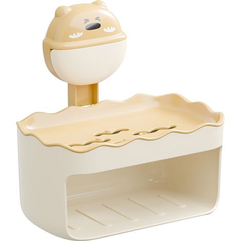 Portasapone salvaspazio, grazioso scolapiatti a doppio strato da parete con ventosa per bagno e cucina, giallo. (1/5)