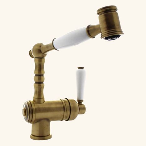 Robinet douchette vintage vieux bronze – Mitigeur cuisine – Douchette double jets – Bec coudé – Hauteur sous bec 209mm – Chambord (1/7)