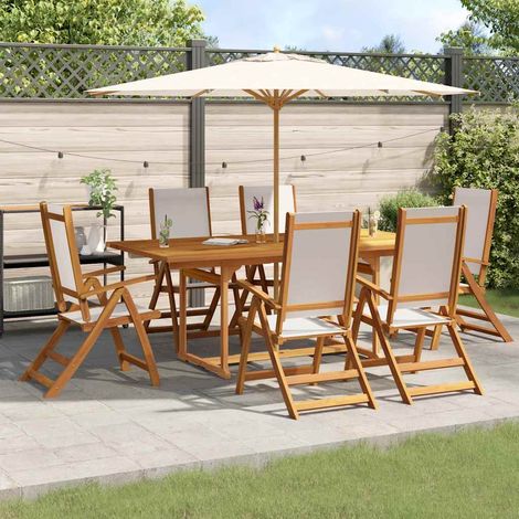 Juego comedor de jardín 7 pzas madera maciza acacia y textileno (1/5)