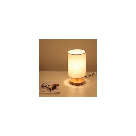 Lampe de Table de Chevet Ronde Lampe de Chevet avec Abat-Jour en Tissu et Bois pour Chambre à Coucher, Bureau Moderne de Salon H281
