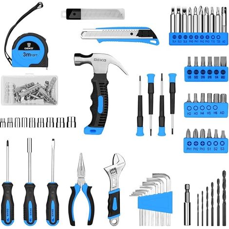 DEKO Tool Case with Drill Cordless Multifunction 8 V Tool Case Complete Tool Set with Drill for Repair Maintenance and Work Blue (1/4)