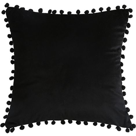 Lot de 2 coussins en velours à pompons, housses de coussin unies, coussins décoratifs, coussins de tête, coussins d'assise, coussins décoratifs, coussins pour canapé, chambre, bureau, 45 x 45 cm (1/5)