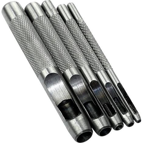 pièces - Perforatrice de Riem - 5 tailles - Pince à poinçonner - Outils de Traitement du cuir - Pince à œillets - Argent - Acier - 2/3/4/6/8 mm (1/4)