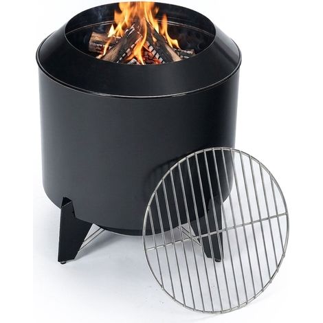 Low-Smoke Fire Bowl & Grill, Steel, Black, 46x52 cm (1/5)