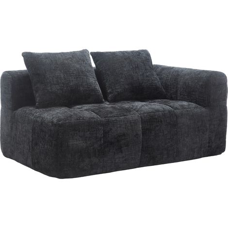 2-Sitzer-Sofa aus schwarzem Chenille mit Kissen und Seitentaschen, montagefrei, MODENUIT (1/5)