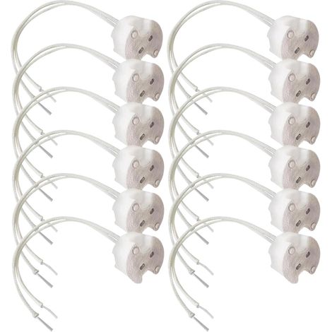 12 PCS Douille GU5.3 MR16 Céramique, Base de Lampe LED Céramique Base avec 10CM/100MM Câbles en Silicone 100W 12V-250V 3A Max Culots Résistants à Chaleur Idéal Spots Encastrés (1/5)