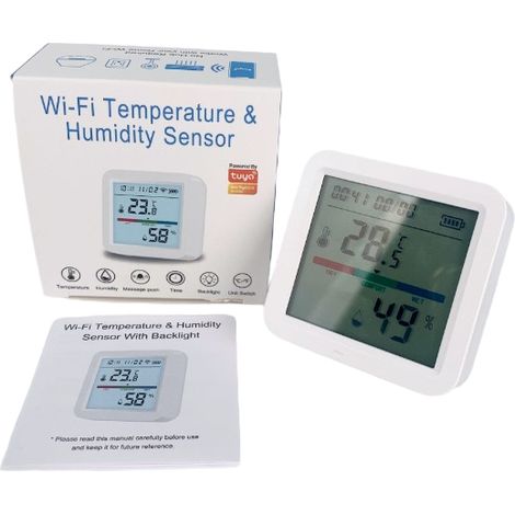Capteur d'humidité WiFi Tuya - Moniteur sans fil de température et d'humidité avec batterie, blanc, compatible maison connectée, alertes en temps réel (1/5)