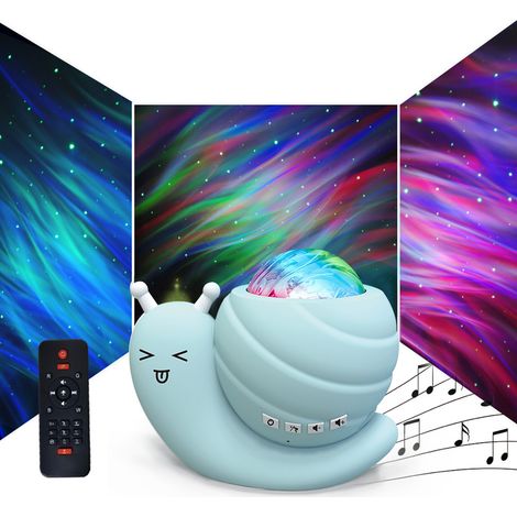 Veilleuse avec haut-parleur Bluetooth, lampe projecteur ciel étoilé en forme d'escargot, cadeau original pour la chambre, lumière à projection d'aurores boréales, lampe d'ambiance, musique relaxante,