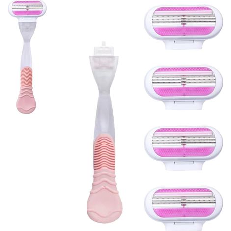 4 Lames De Rechange Pour Femme À 1 Manche En Acier Inoxydable, Rasoir Venus Recharges,Lames De Rasoir Femme Rasage, Avec Bande Lubrifiante Protectrice, Pour Le Corps Et Les Zones Sensibles (Rose)