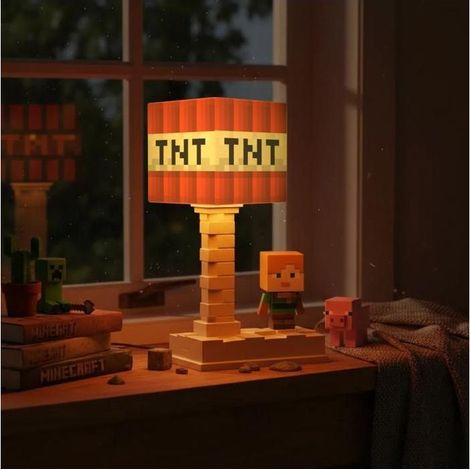Veilleuse de chevet - Lampe blocs de construction MC - Lampe de chevet enfant - Lampe d'ambiance - Rechargeable par USB - Bloc TNT (1/5)
