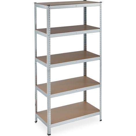 Estantería para carga pesada 5 niveles almacenamiento garaje 180 x 90 x 45 cm montaje fácil de MDF plateado 130010009 (1/5)