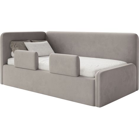 Selsey Fanko – Kinderbett 90x200 cm mit Rausfallschutz, Matratze, Kopfteil links, Samt, Graubeige