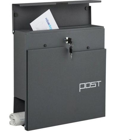 Boite Aux Lettres - Metal Poudre - Porte-Journaux Integre - Dimensions 38 x 37 x 12 cm - 4 Cles - Anthracite (1/5)