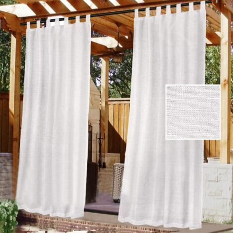 Rideau Extérieur avec Onglet en Haut - Lot de 2. Rideau Imperméable aux Occultants, Fermeture Velcro, pour Pergola, Gazebo, Terrasse, Pavillon, H213 x L132 cm, Blanc (1/5)