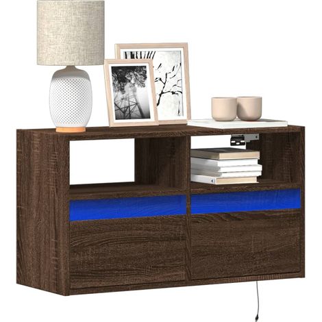 TV-Wandschrank mit LED-Beleuchtung Braun Eiche-Optik 80x31x45cm