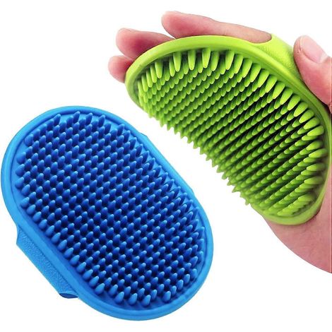 Lot de 2 brosses de bain pour chien, brosse de toilettage, brosse de bain avec shampoing et massage apaisant, peigne en caoutchouc avec poignée annulaire réglable pour chiens à poils longs et courts. (1/5)