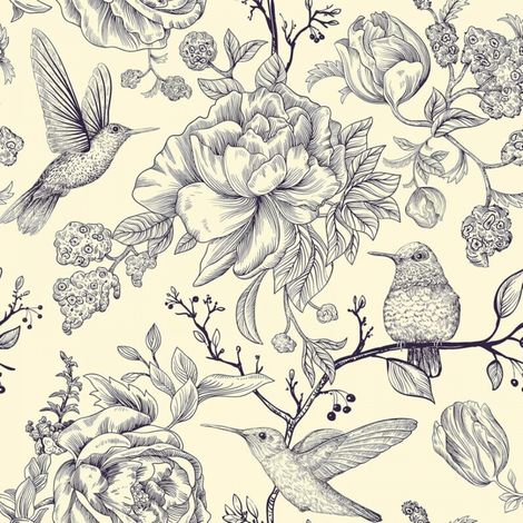 Ineasicer Papier Peint Pivoine Oiseaux Fleur Beige Vintage Papier Adhésif pour Meuble Adhesif Salon Papier Autocollant Cuisine Lavable Mural Chambre 44.5cm×300cm (1/4)