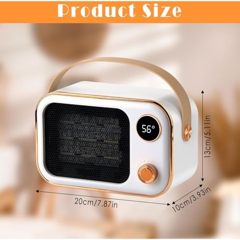 Calefactor eléctrico con ventilador, calefactor cerámico de 1200 W, calefactor auxiliar eléctrico pequeño, protección contra sobrecalentamiento e inclinación, dos ajustes de temperatura. (1/3)