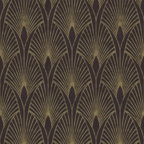 AS Creation Art Deco Fan Arches Black Gold Wallpaper Metallic Effect Textured